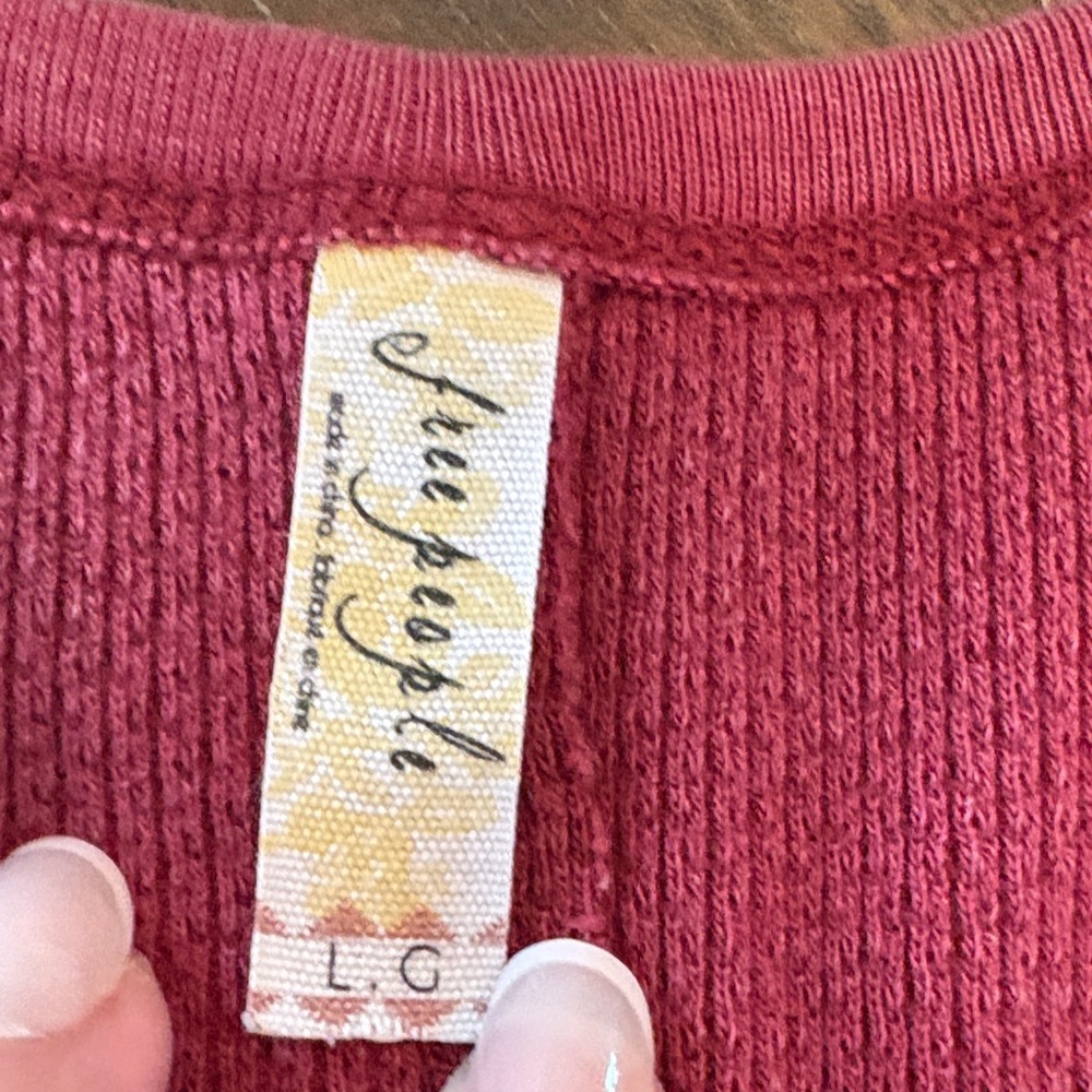 Free People Raspberry Waffle Henley Top - Picture 2 of 6